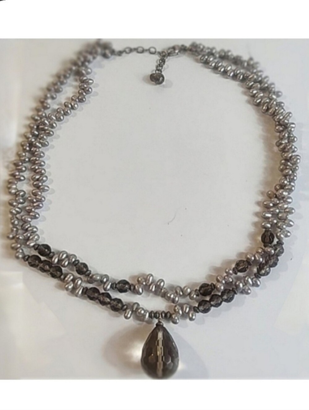 Genuine Gray Freshwater Pearl Necklace Sterling Silver 925 Extender Faceted Drop